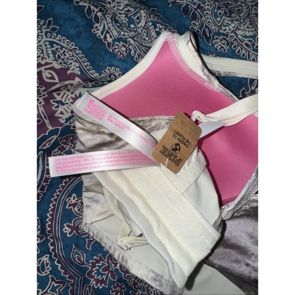 PINK  Victoria Secret Satin Lightly Lined Corset Bra Longline Camo Blur L NWT - Picture 7 of 8